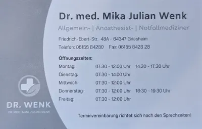 Dr. med. M. Wenk FA für Allgemeinmedizin, Anästhesiologie und Notfallmedizin