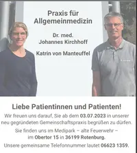 Praxis für Allgemeinmedizin Dr. med. J. Kirchhoff und K. v. Manteuffel